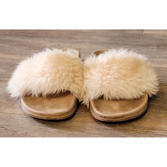 Guess Girls Size 5 Pink Faux Fur Sandals Slides Slippers - Picture 3 of 9